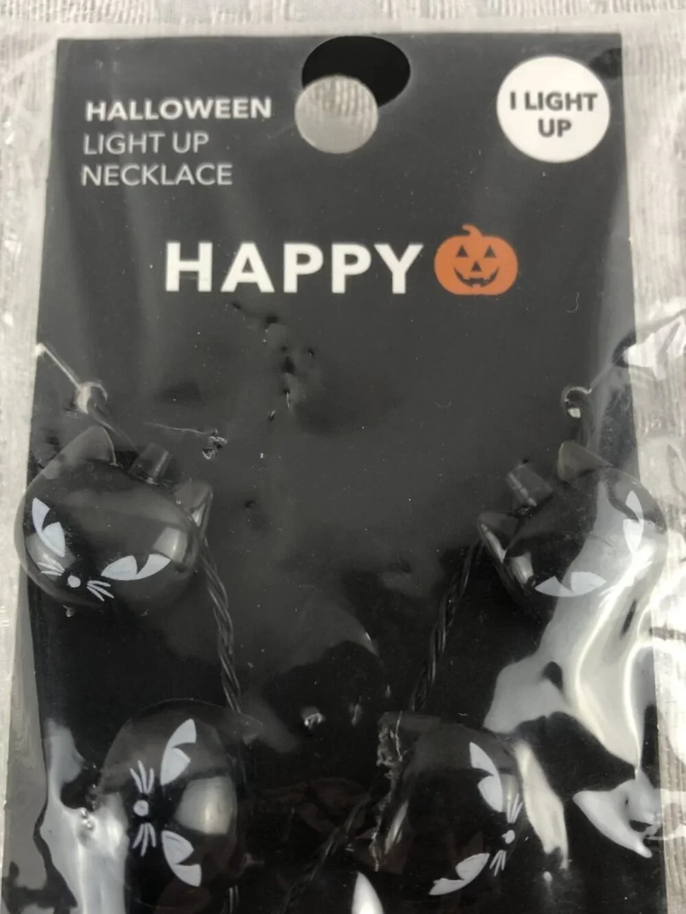 Halloween Purr-fectly Spooky Black Cat Headband & 18” Light-Up Cat Necklace NWT